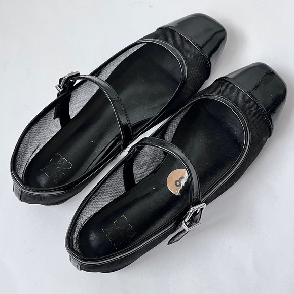 NY&CO Black Minimalist Mesh Patent Leather Mary Jane Ballet Flats Size 8 - Picture 3 of 16